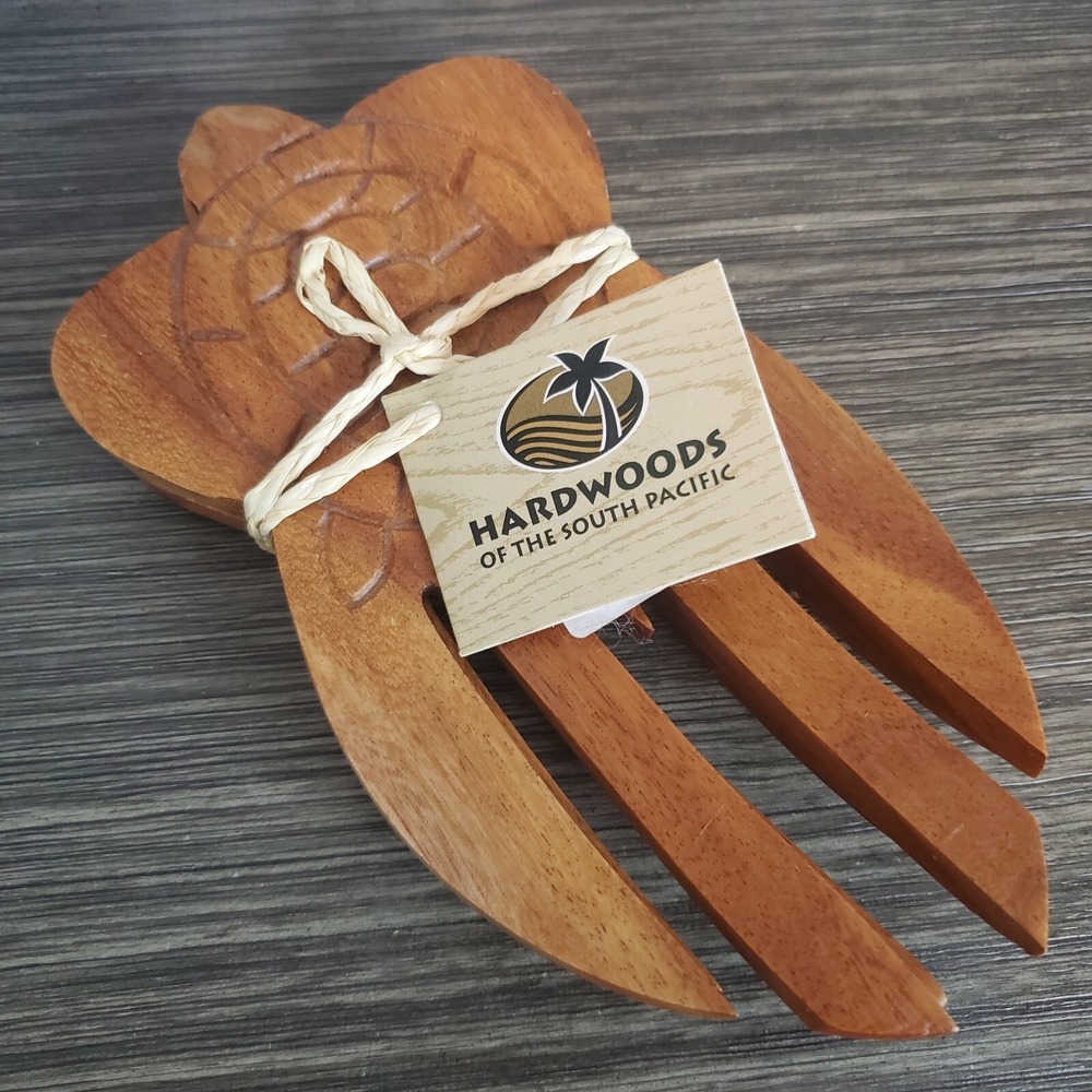 Wood Salad Hands Server Hardwoods of the South Pacific Island Sea Turtle Shaped